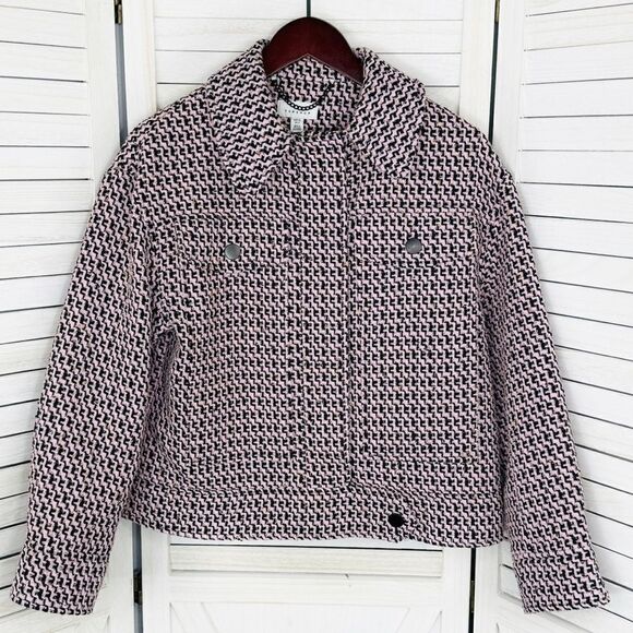 Topshop Dixie Textured Boucle Tweed Jacket Pink Black Size 6 - Picture 10 of 15